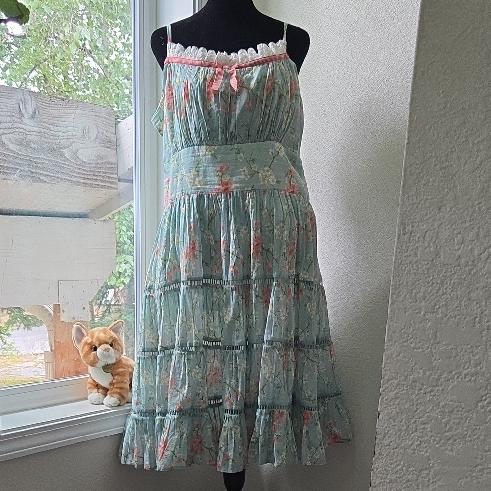 Kitten D'Amour Floral Ruffle Dress with Pink Bow